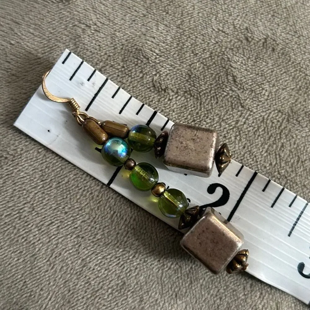 Handmade Vintage Repurposed Gold and Green Dangle Earrings